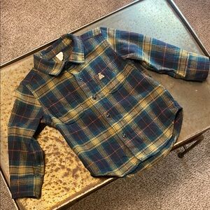 baby GAP Blue & Green Plaid Long Sleeve Flannel Shirt JUNE BUG 19-5414 TCX 18-24